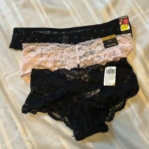 Black and Pink Lace Panties Trio